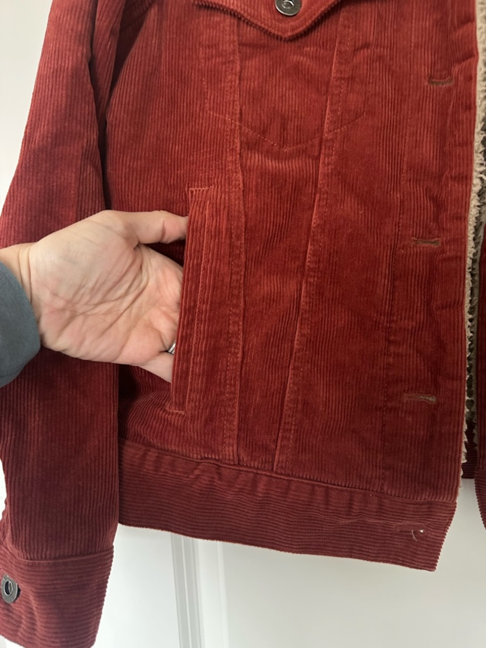 The Normal Brand Corduroy Sherpa-Lined Barn Jacket in Rust Red - Picture 5 of 5